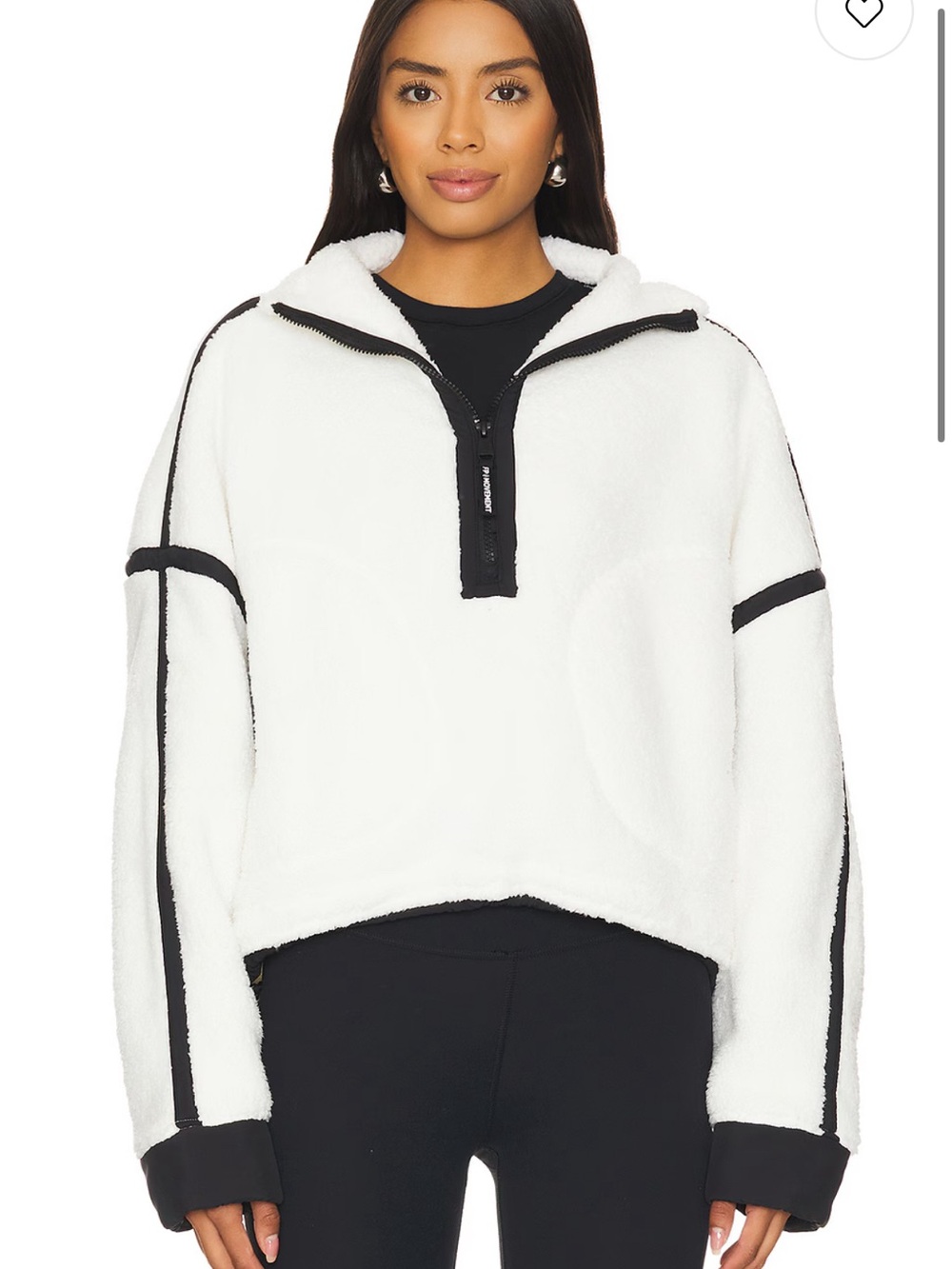 FP Movement by Free People White Sherpa Half-Zip Pullover with Black Trim